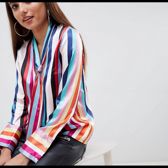 ASOS Design Plunge Blouse with Bow - Picture 1 of 3